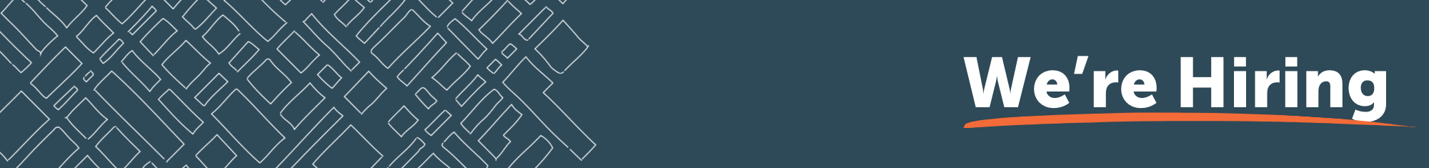 Banner with white text on blue background reading "we're hiring"